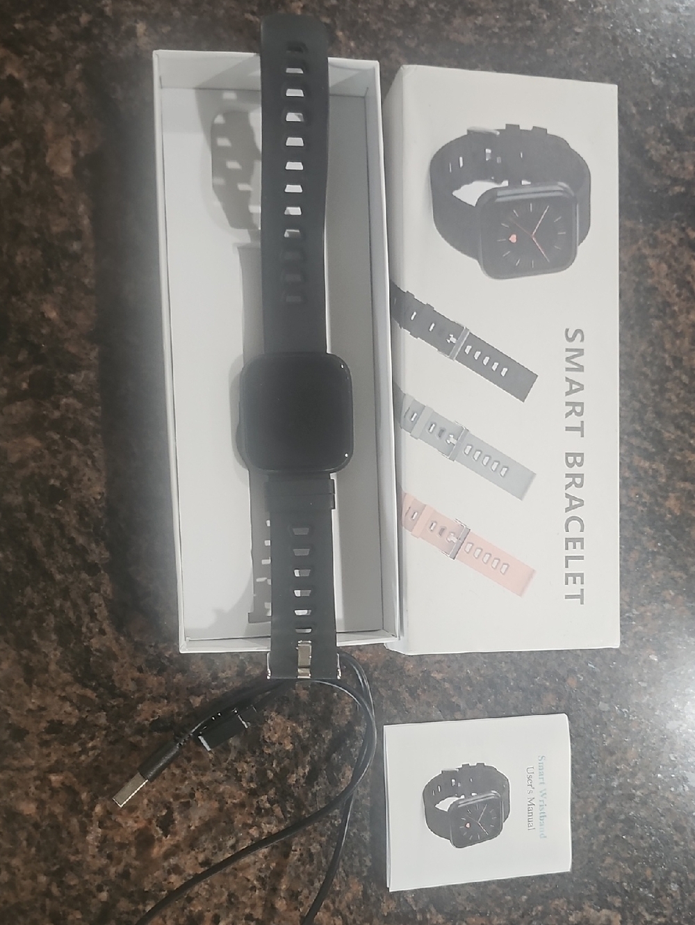 Black Smart Bracelet Fitness Watch with Heart Rate & Notifications